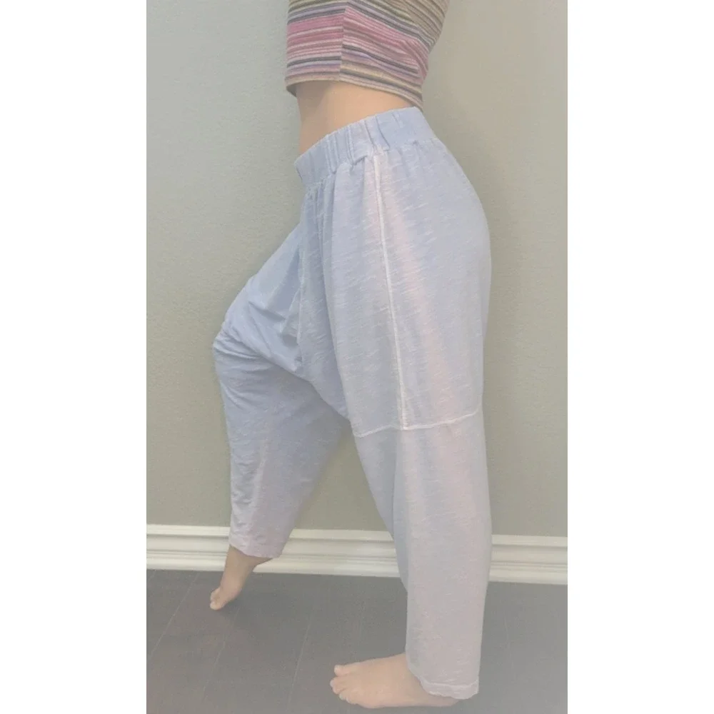 Free People Harem Pants Small Light Blue Drop Crotch Slub Knit Joggers Boho
